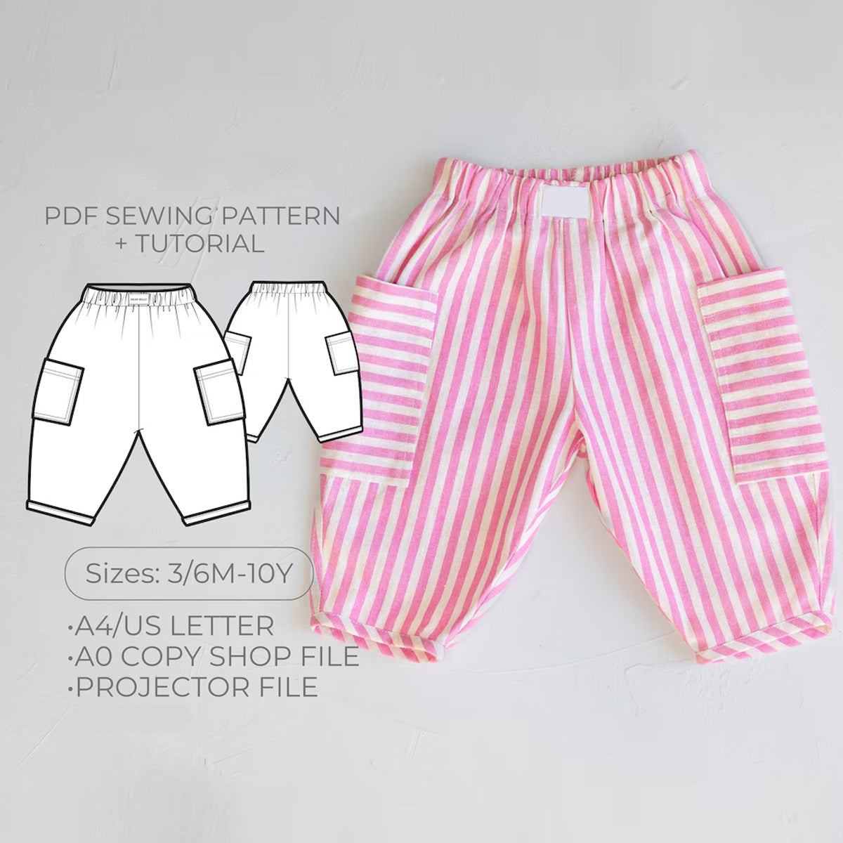 Unisex Kids Balloon Trousers Barrel Leg Pant PDF Sewing Pattern - Cali Pants 3/6m-10y