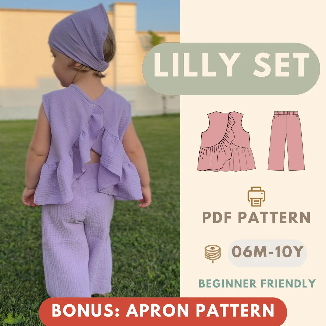 LiLy Set Kids Top &Pants Sewing Pattern PDF Instant Download