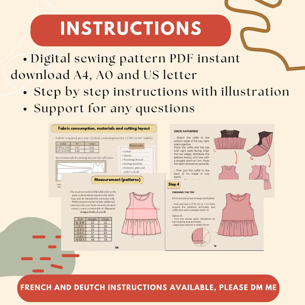 LiLy Set Kids Top &Pants Sewing Pattern PDF Instant Download