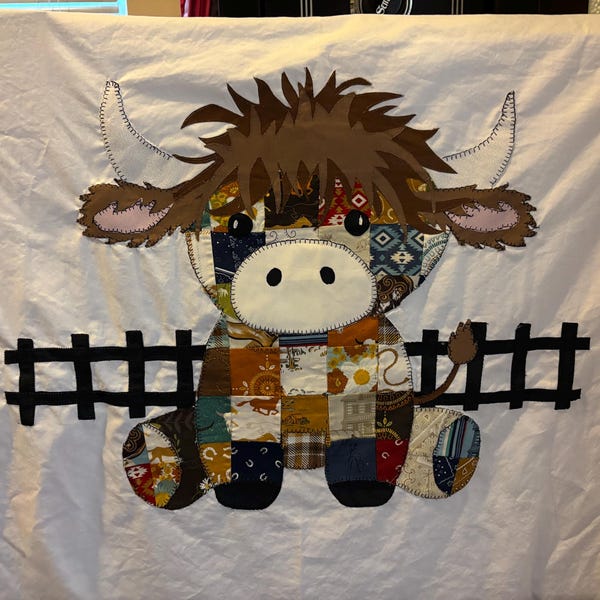 Jumbo Patchwork Highland Cow Baby Blanket Quilt Pattern PDF Download