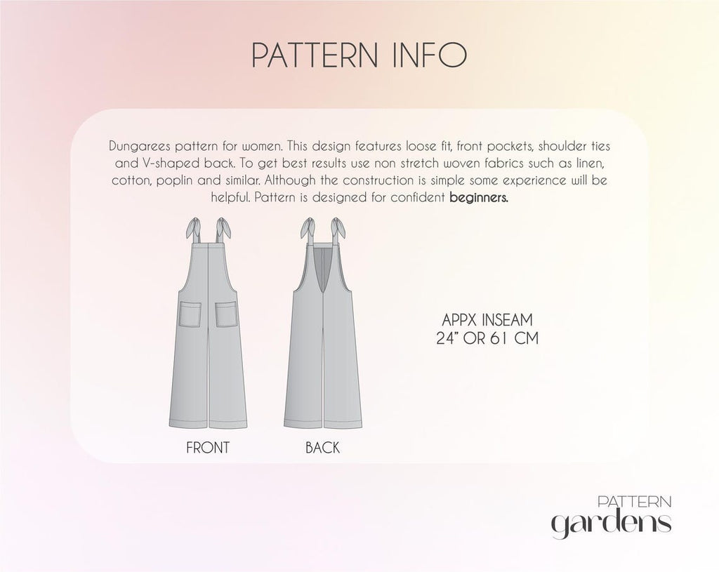 Women’s Dungarees & Jumpsuit Sewing Pattern – Onesie, Overalls, Romper PDF, Plus Size