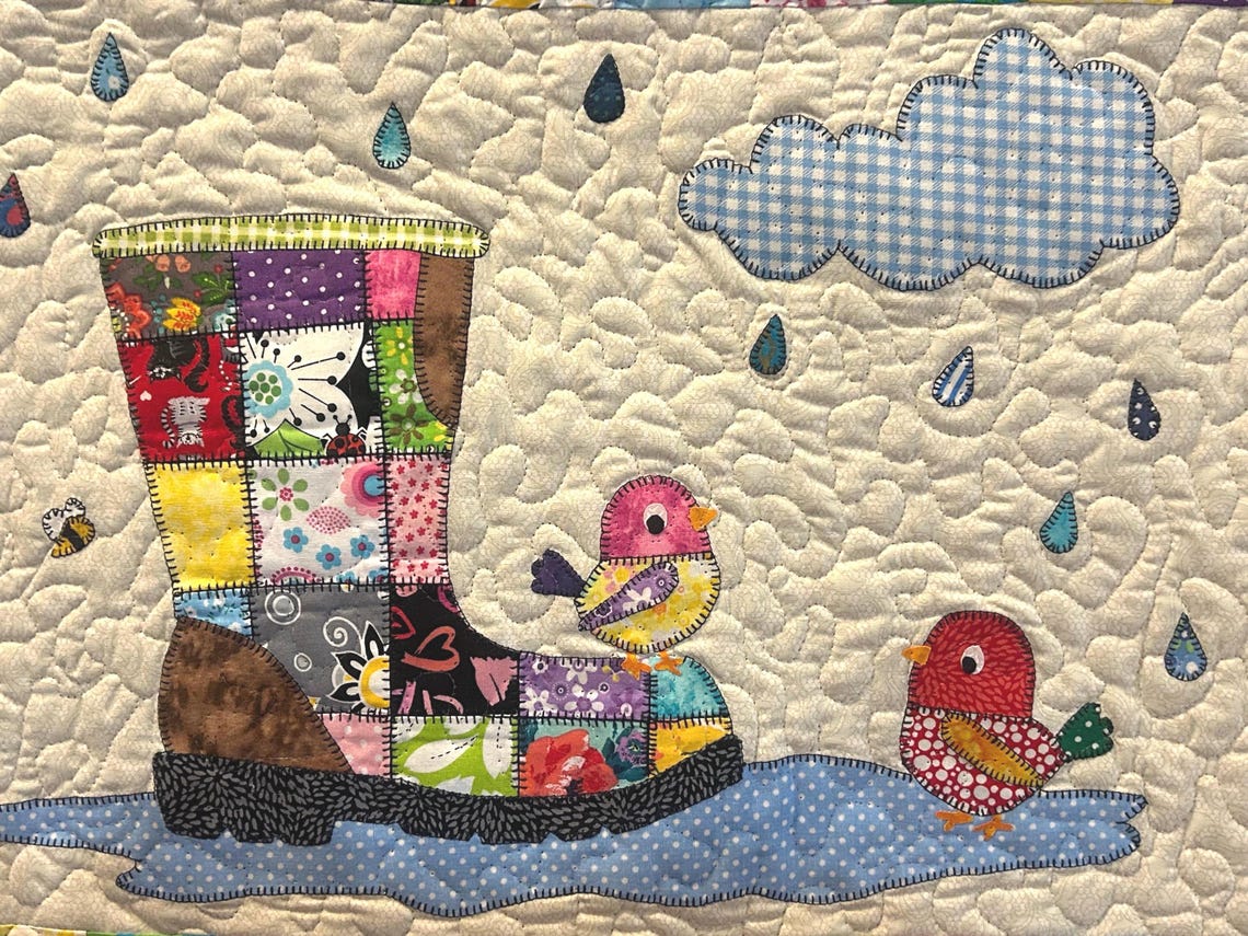 Patchwork Rainy Day Quilt Pattern: Applique Baby Blanket (PDF Download)