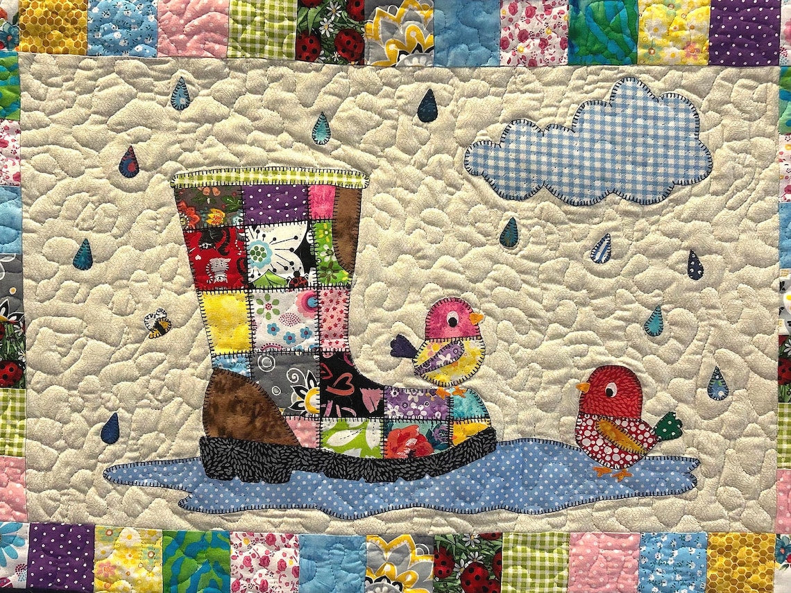 Patchwork Rainy Day Quilt Pattern: Applique Baby Blanket (PDF Download)