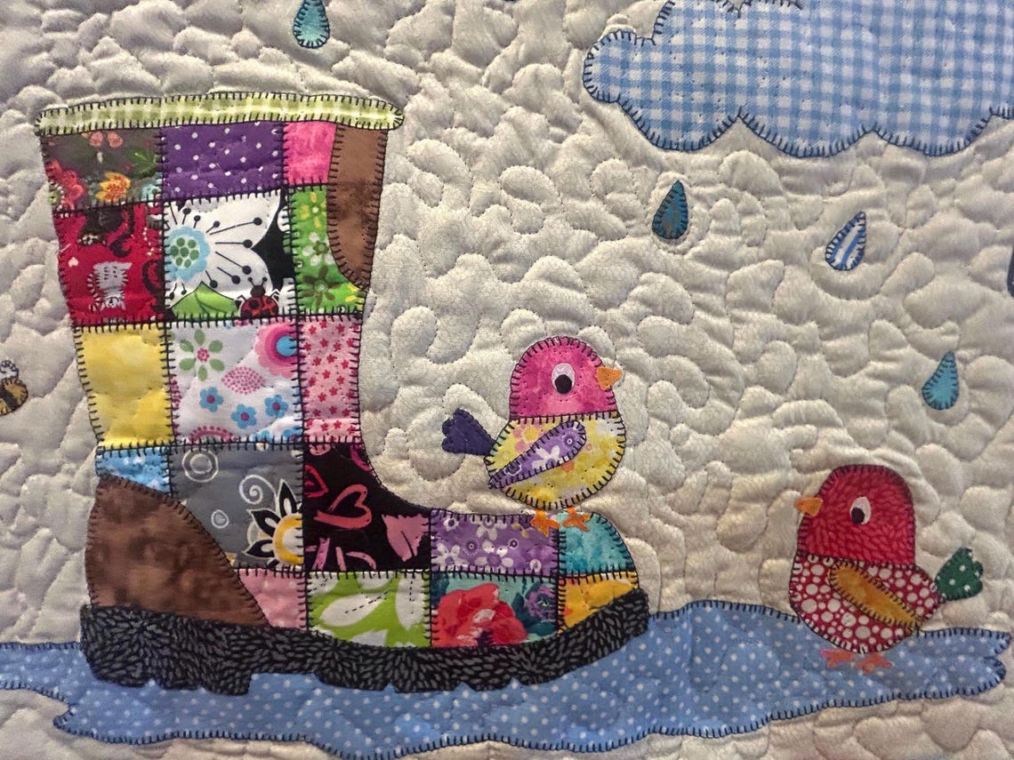 Patchwork Rainy Day Quilt Pattern: Applique Baby Blanket (PDF Download)