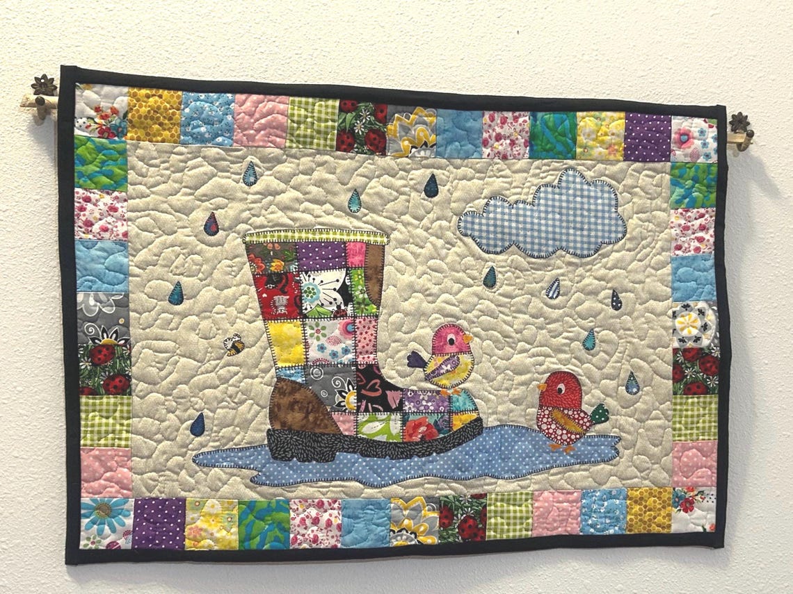 Patchwork Rainy Day Quilt Pattern: Applique Baby Blanket (PDF Download)