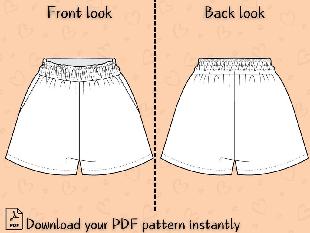 Beginner Women’s Shorts Sewing Pattern – Elastic Waistband Summer Shorts with Pockets PDF XS–3XL