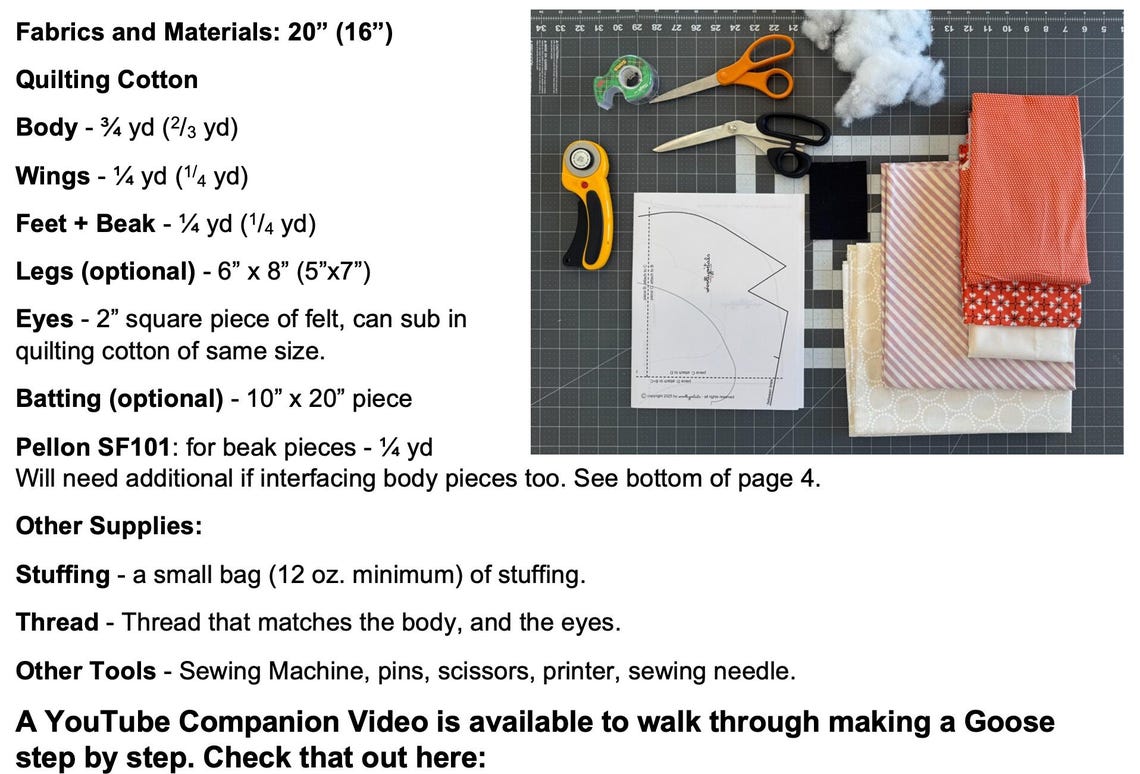 Silly Goose PDF Pattern to make a 20" and 16" stuffed animal goose