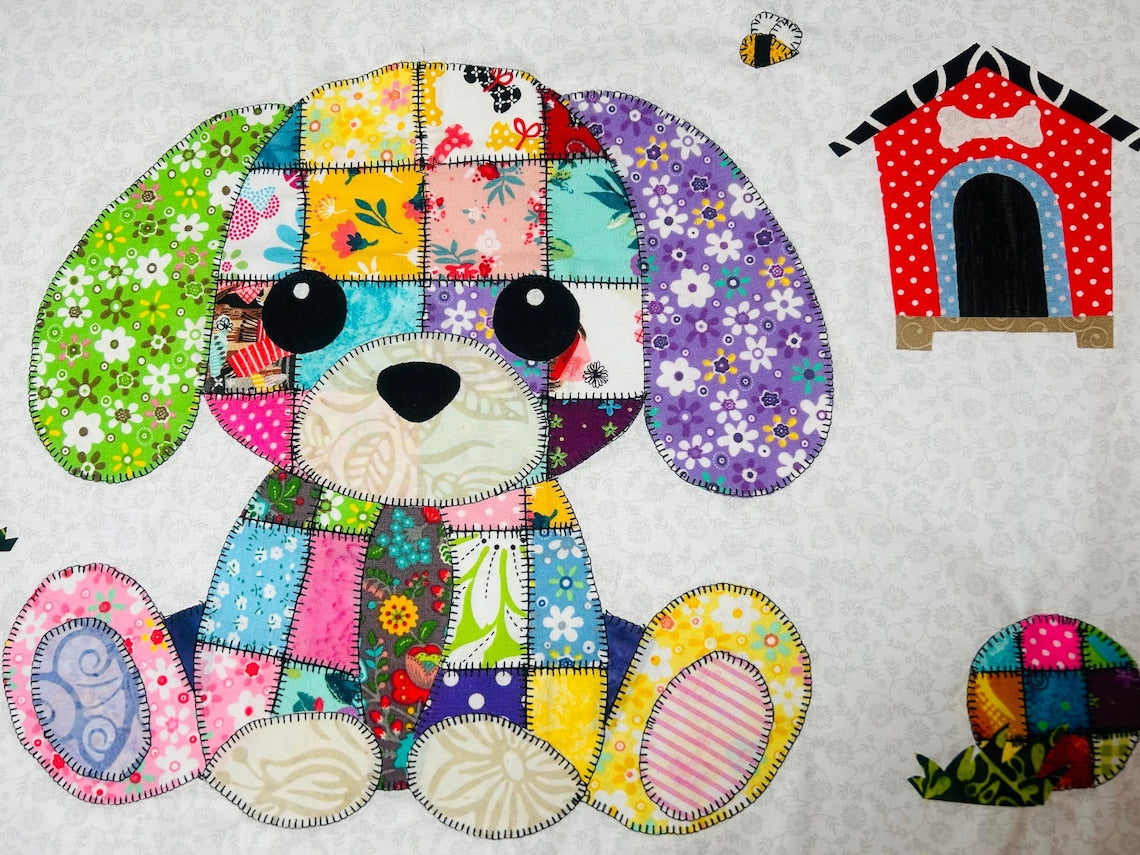Patchwork Puppy Quilt Pattern - PDF Download | Baby Blanket, Wall Hanging, Applique, Dog Lover Gift