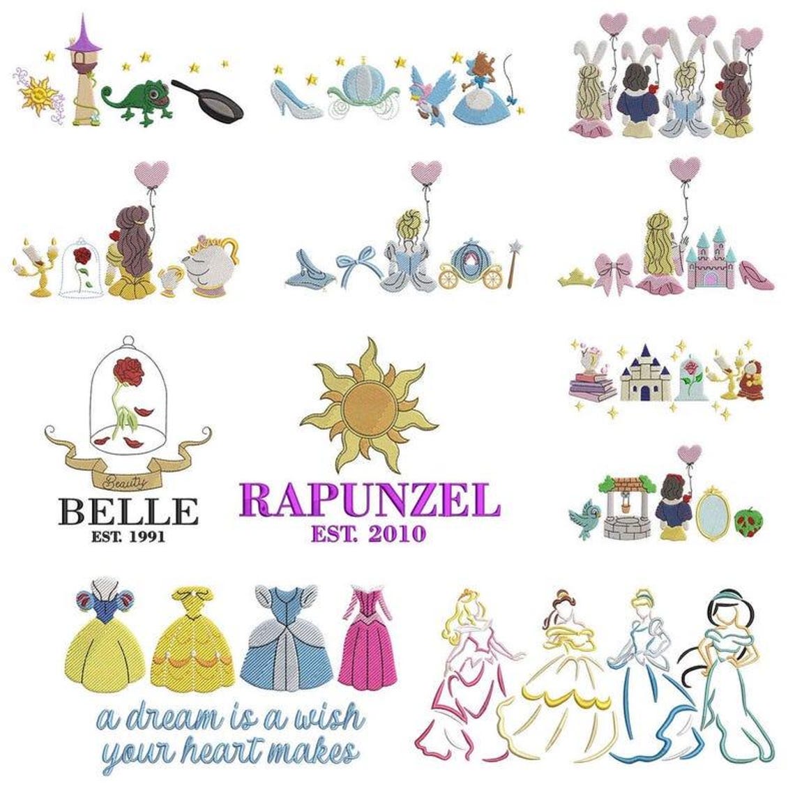 50+ Princess Embroidery Bundle – Magic Kingdom Vintage Designs