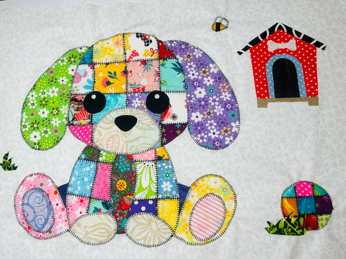 Patchwork Puppy Quilt Pattern - PDF Download | Baby Blanket, Wall Hanging, Applique, Dog Lover Gift