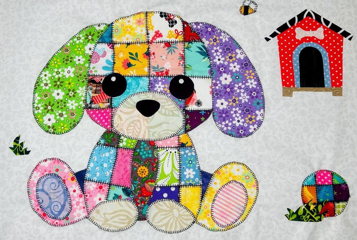 Patchwork Puppy Quilt Pattern - PDF Download | Baby Blanket, Wall Hanging, Applique, Dog Lover Gift