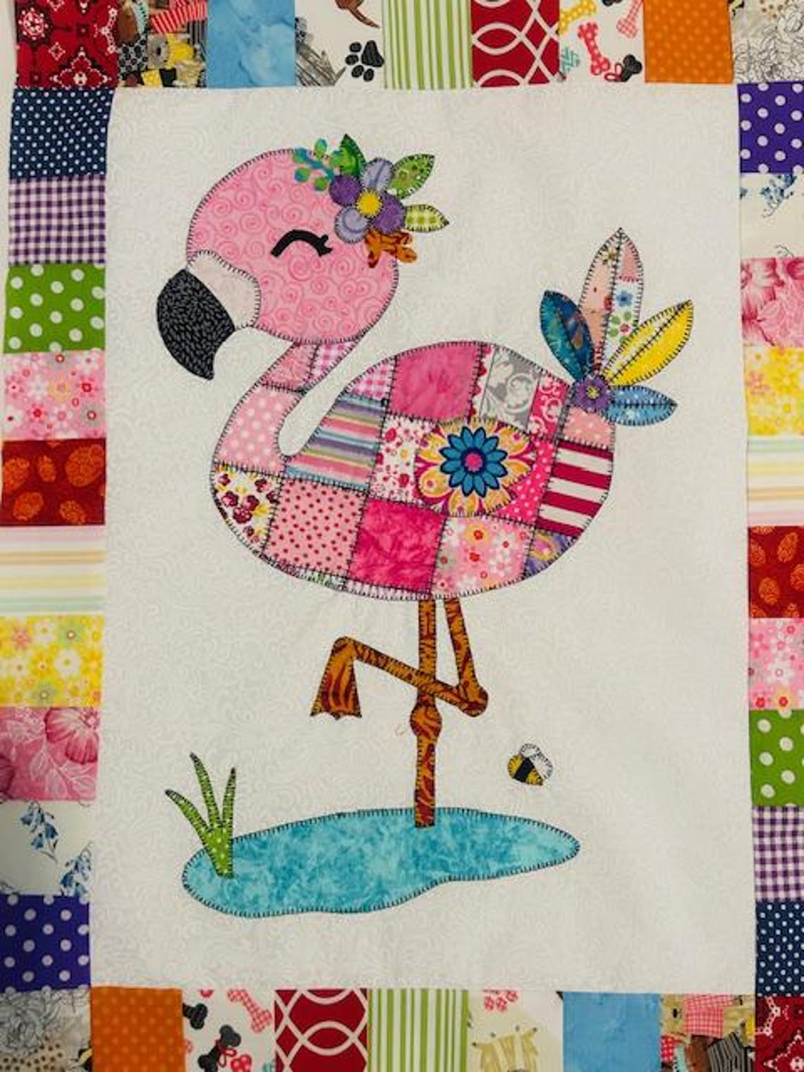 Patchwork Flamingo Quilt Pattern PDF Download Applique Baby Quilt