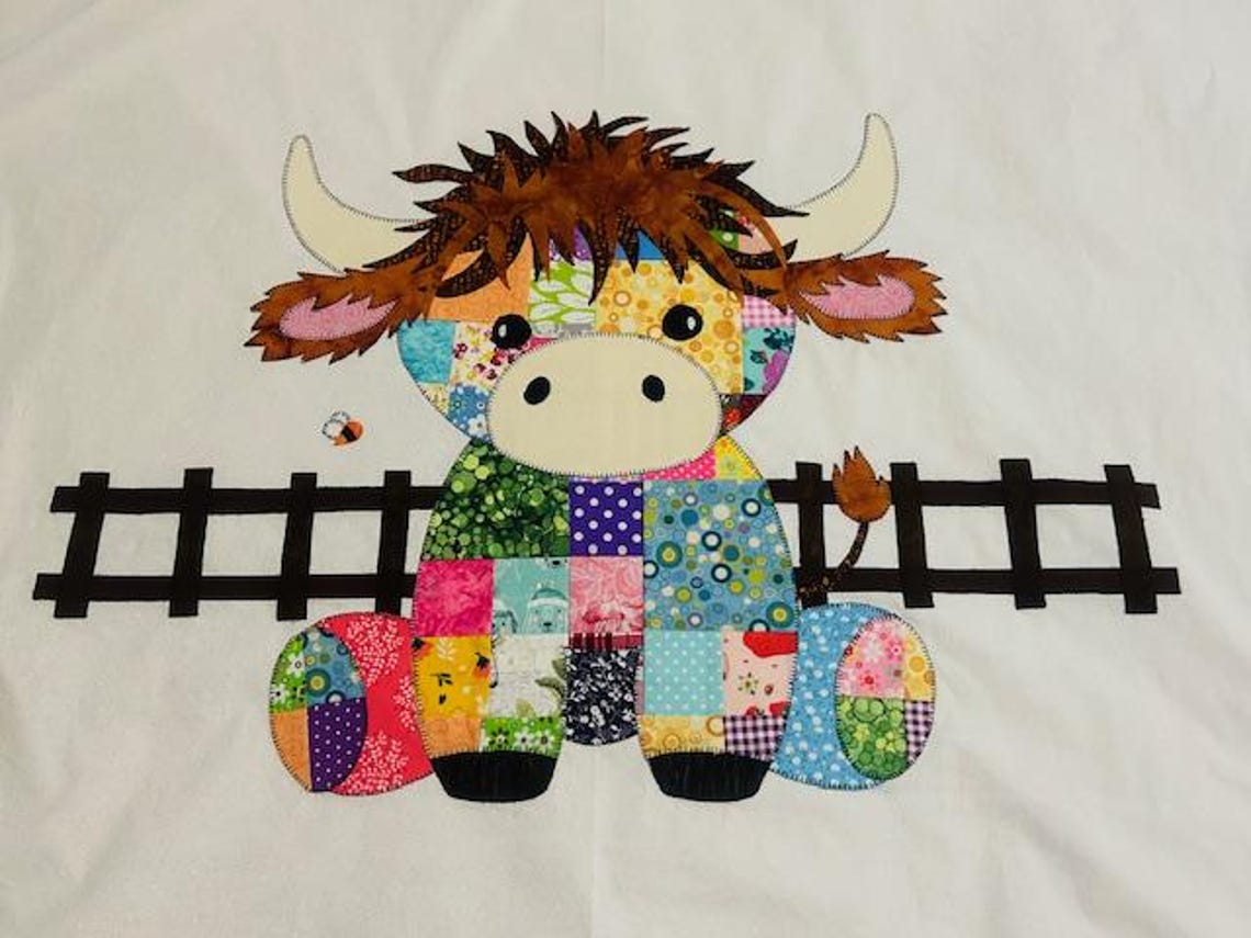 Jumbo Patchwork Highland Cow Baby Blanket Quilt Pattern PDF Download