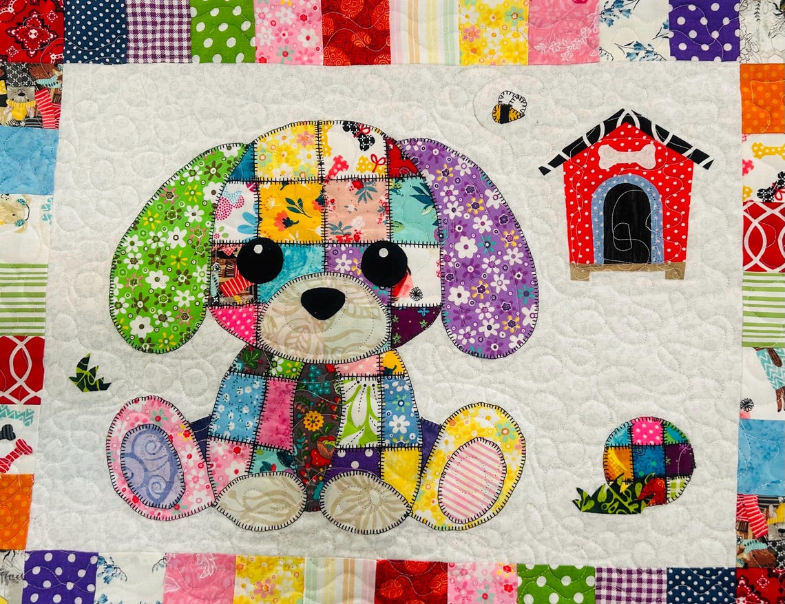 Patchwork Puppy Quilt Pattern - PDF Download | Baby Blanket, Wall Hanging, Applique, Dog Lover Gift