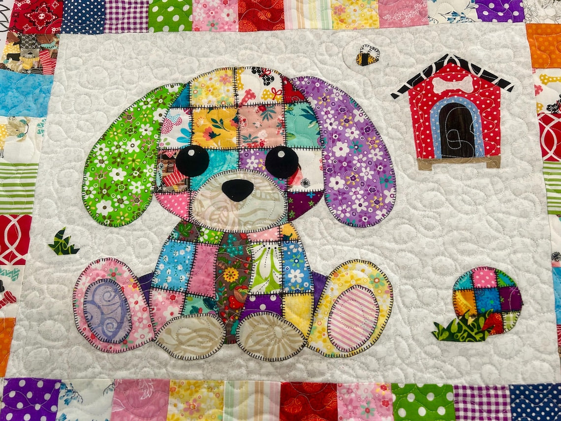 Patchwork Puppy Quilt Pattern - PDF Download | Baby Blanket, Wall Hanging, Applique, Dog Lover Gift