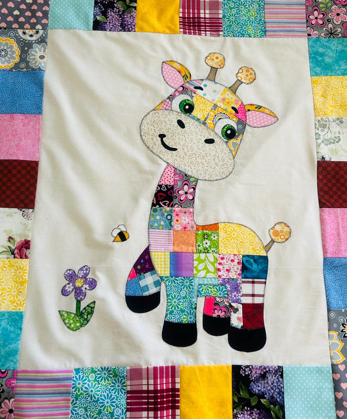 Patchwork Giraffe Quilt Pattern: Applique Baby Blanket PDF Download