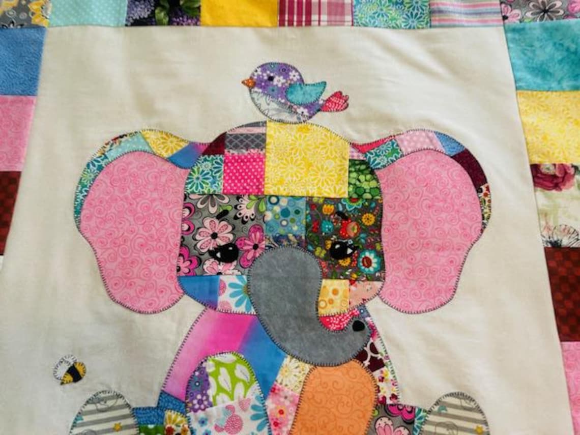 Patchwork Elephant Quilt Pattern PDF Jungle Baby Blanket