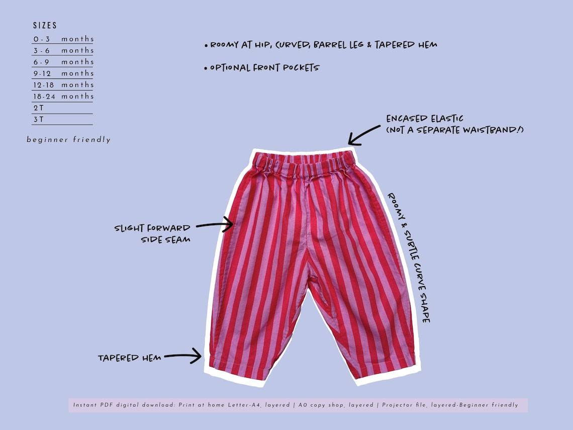 Baby Barrel Leg Pants Pattern PDF | DIY Toddler & Infant