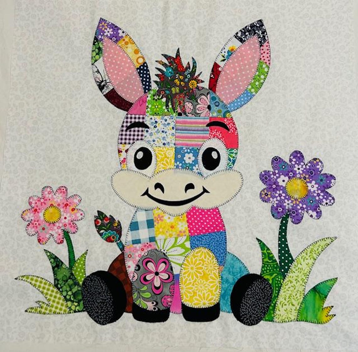 Patchwork Donkey Quilt Pattern PDF – Baby Blanket & Wall Hanging Applique Farm Design