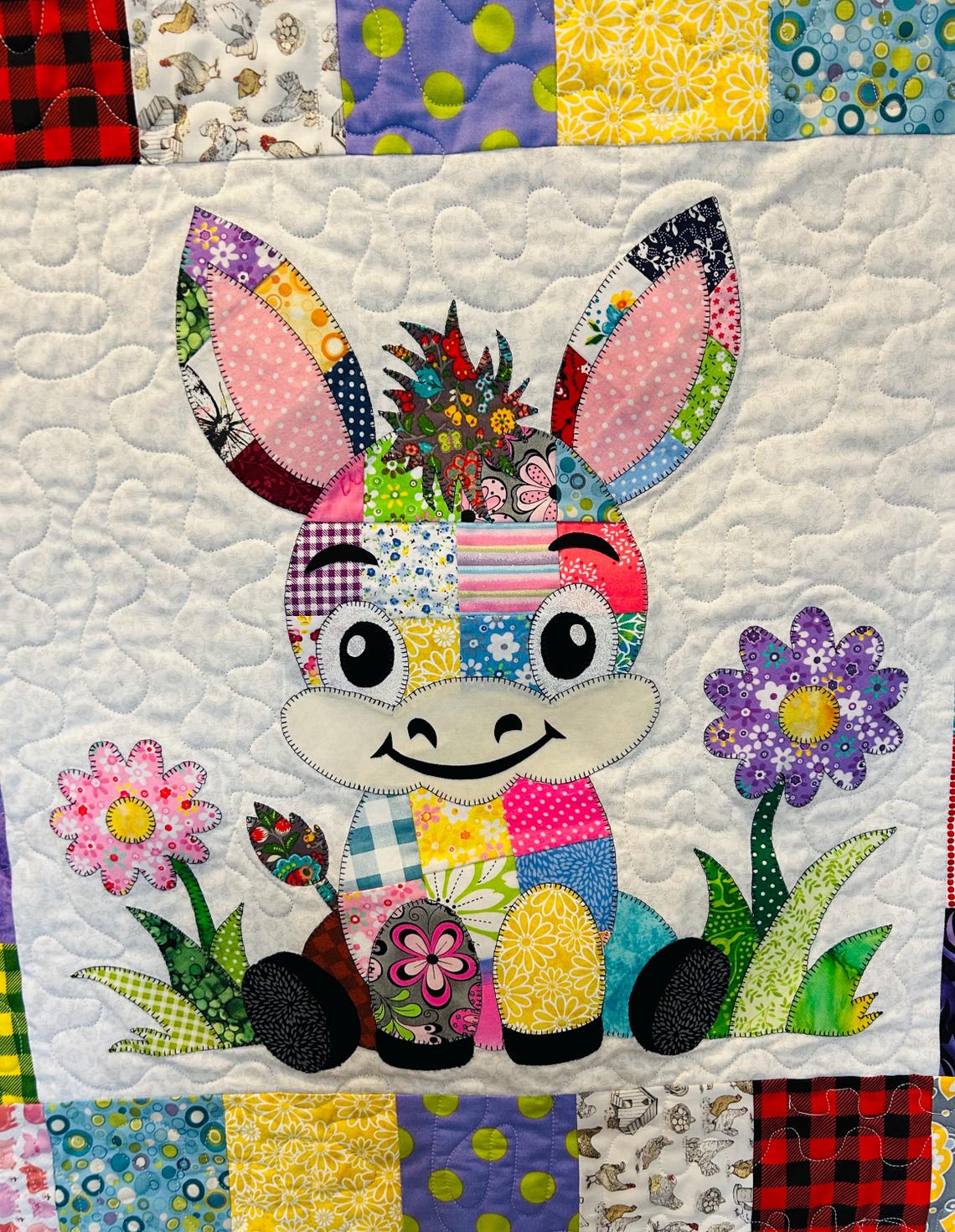 Patchwork Donkey Quilt Pattern PDF – Baby Blanket & Wall Hanging Applique Farm Design