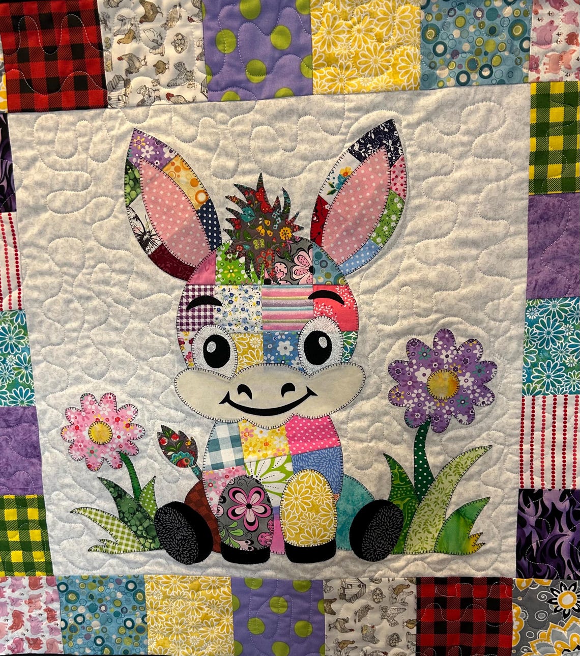 Patchwork Donkey Quilt Pattern PDF – Baby Blanket & Wall Hanging Applique Farm Design