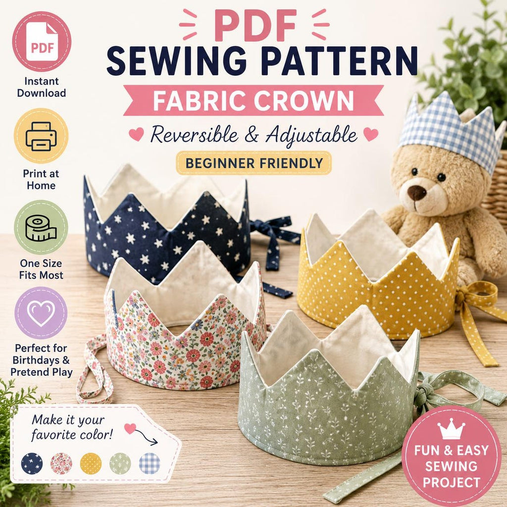 Kids Birthday Crown Sewing Pattern  PDF Download Reversible