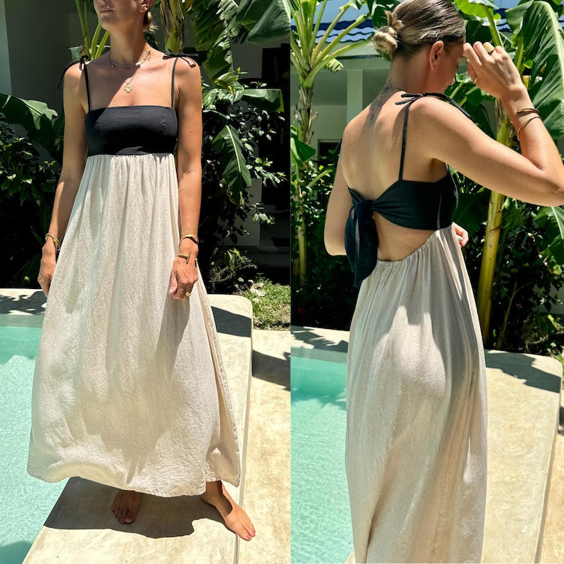 Tie Back Maxi Dress PDF Sewing Pattern: Linen Sundress (Sizes XXS-XXL)