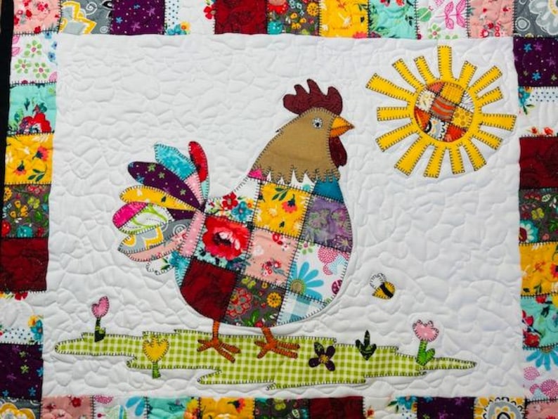 Patchwork Rooster Quilt Pattern: Applique Wall Hanging (PDF Download)