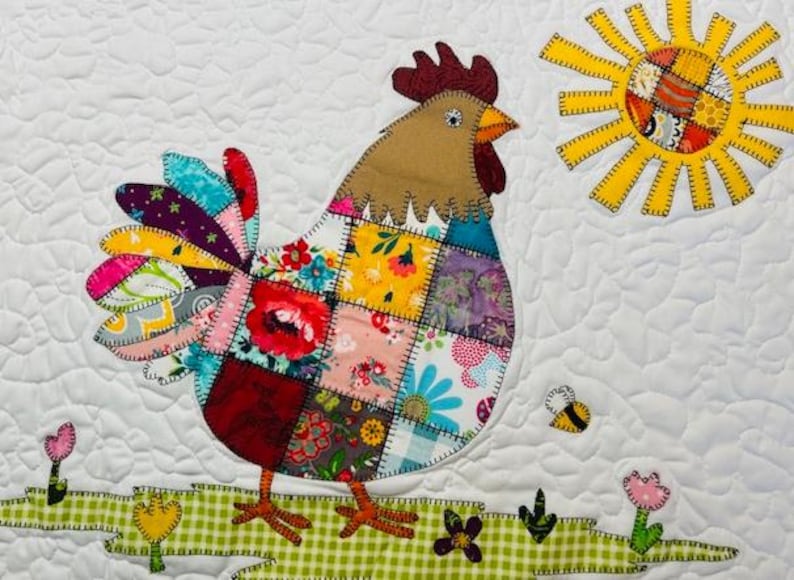 Patchwork Rooster Quilt Pattern: Applique Wall Hanging (PDF Download)