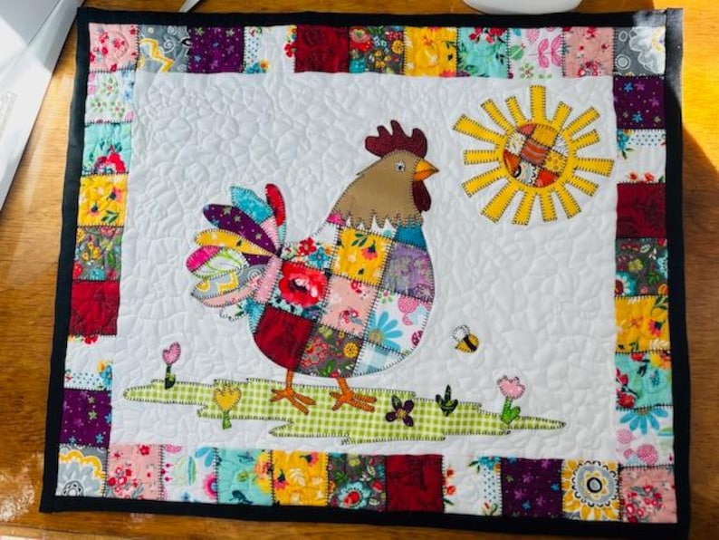 Patchwork Rooster Quilt Pattern: Applique Wall Hanging (PDF Download)