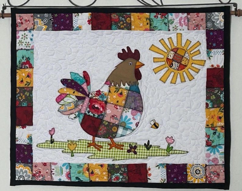 Patchwork Rooster Quilt Pattern: Applique Wall Hanging (PDF Download)