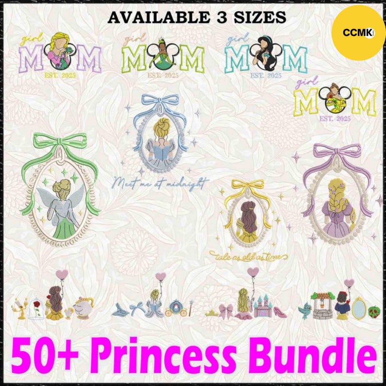 50+ Princess Embroidery Bundle – Magic Kingdom Vintage Designs