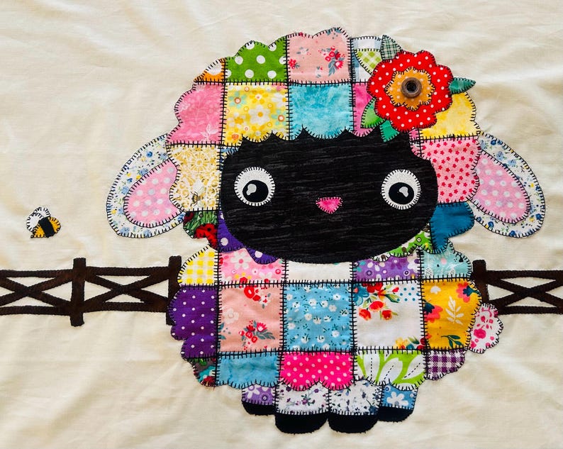Patchwork Lamb Quilt Pattern: Applique Baby Blanket, Wall Hanging (PDF Download)