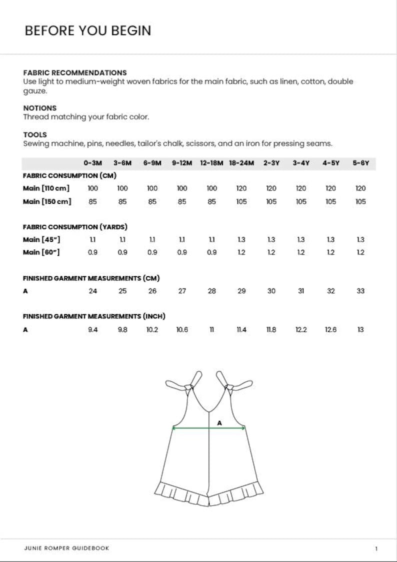 Junie Romper | Children's Romper Sewing Pattern (0-3M to 5-6Y) PDF Digital Download
