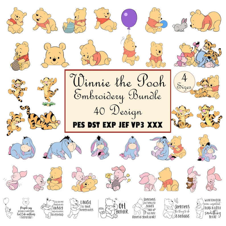 Winnie Bear & Friends Embroidery Bundle – 40 Designs | 4 Sizes | PES, DST, EXP, JEF, VP3, XXX  Instant Download