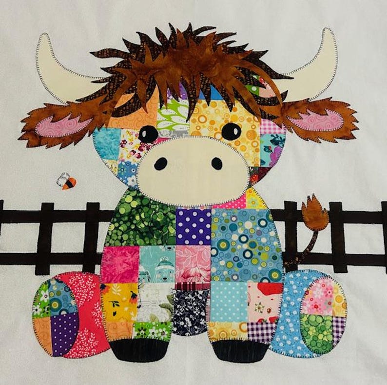 Jumbo Patchwork Highland Cow Baby Blanket Quilt Pattern PDF Download