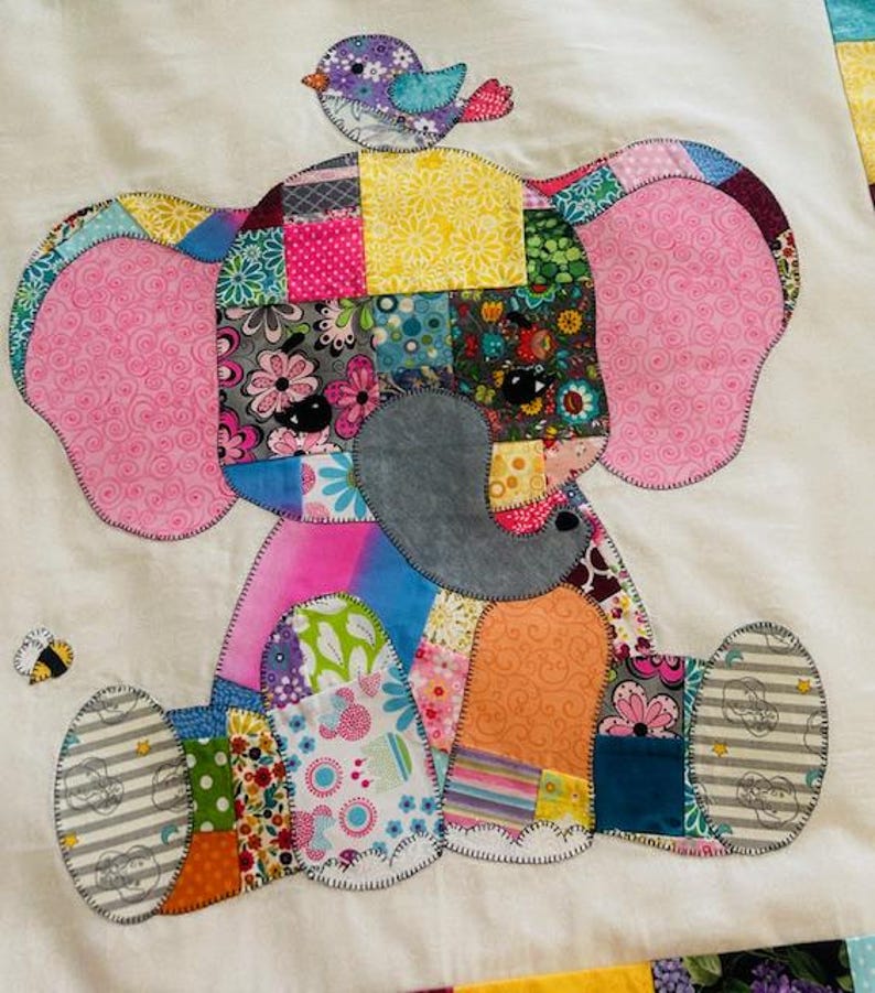Patchwork Elephant Quilt Pattern PDF Jungle Baby Blanket