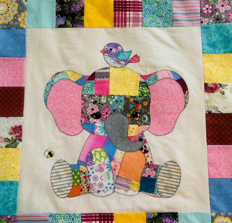 Patchwork Elephant Quilt Pattern PDF Jungle Baby Blanket
