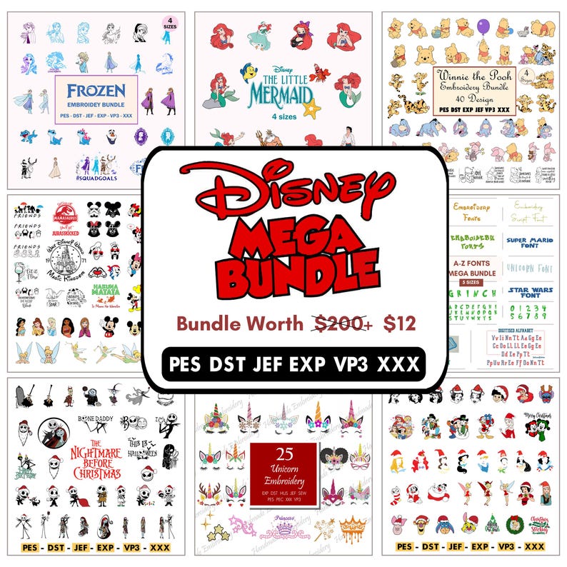 Mega Embroidery Bundle | 4 sizes | Pes, Jef, Exp, Dst, Vp3, Xxx | Instant Download