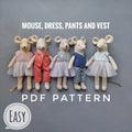 Small mouse sewing pattern: Mouse, dress, pants, vest PDF, English