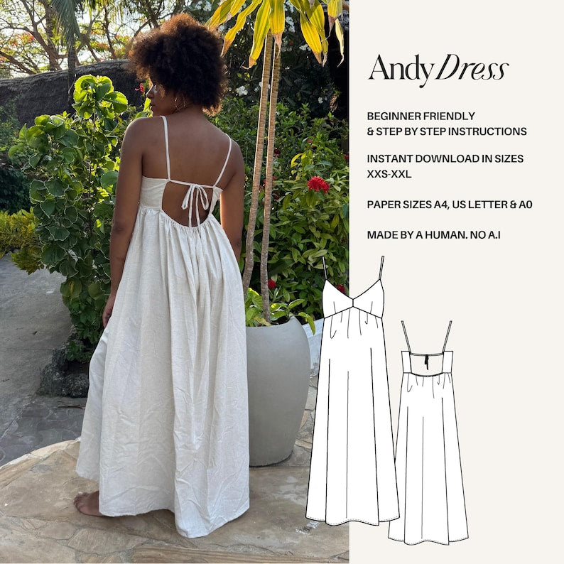 backless summer dress pattern DIY Sewing Pattern for Backless Maxi Dress, Summer Dress