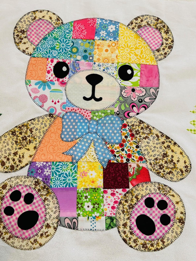 Teddy Bear Patchwork Quilt pattern, PDF Instant Download