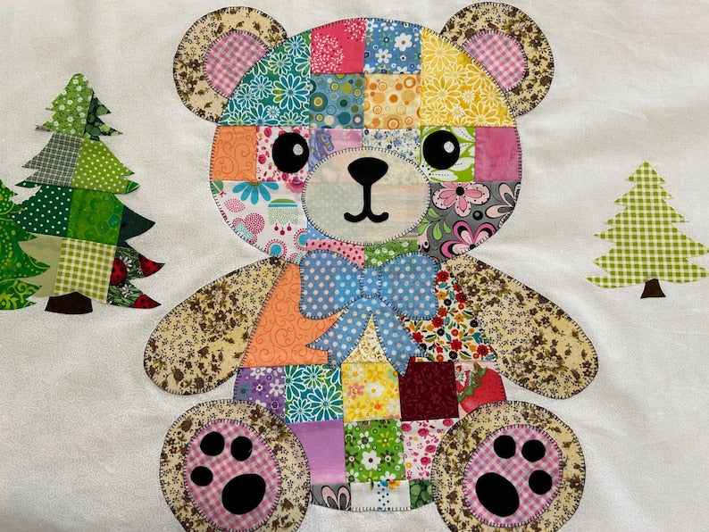 Teddy Bear Patchwork Quilt pattern, PDF Instant Download