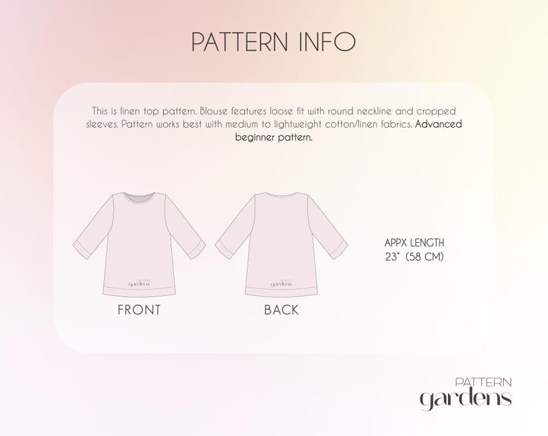 Linen Blouse Sewing Pattern – Women’s Top PDF for Woven Fabrics, Easy & Plus Size